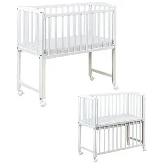 Baby-Delux Beistellbett Beistellbett, Babybett Stubenbett 90x40 weiß Kiefer mit Rollen Matratze weiß