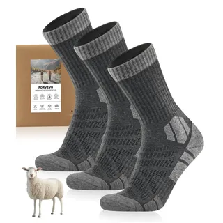 FORVEVO Merino Wandersocken Herren Damen 3 Paar, 60% Wollsocken Herren Gepolstert, Thermo Wintersocken, Sportsocken für Trekking Outdoor - 43-46