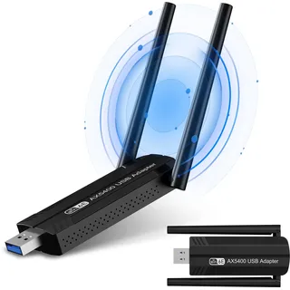 AX5400 USB WLAN Stick für PC, RENGOGA WLAN Adapter PC Tri-Band 6GHz/5GHz/2,4GHz (2402Mbps/2402Mbps/573Mbps) WLAN Antenne PC MU-MIMO, WPA3 USB WiFi 6E Dongle High Gain Dual 5dbi für Windows 11/10