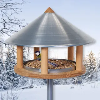 VOSS.garden Vogelhaus Roskilde zum Aufstellen mit Ständer Metalldach Holzhaus, Vogelfutterhaus Vogelfutterstation, Futterhaus, Vogelhäuschen Handarbeit