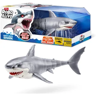 ROBO ALIVE Great White Shark Serie 1 von ZURU, batteriebetriebenes Roboter-Haispielzeug mit Leuchteffekt, Sommerpoolspielzeug, Badespielzeug