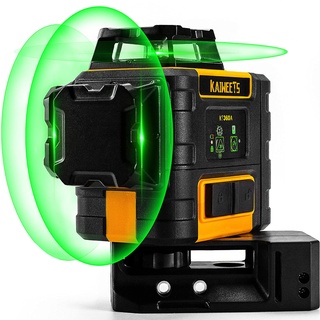 Kreuzlinienlaser Grün 3x360°, Linienlaser KAIWEETS KT360A selbstnivellierender Laser Nivelliergerät, manueller Modus ab 4°(Blinkmodus), Arbeitsbereich: 30m (60m mit Empfänger), lange Arbeitszeit