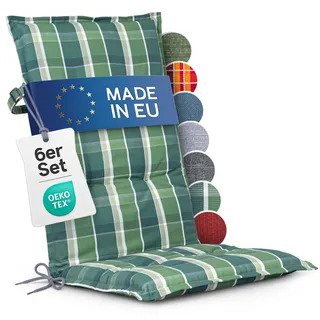 Homeoutfit24 Hochlehner Auflagen, Made in EU, 6er Set, Grün-Kariert