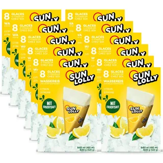 Sun Lolly Wassereis Zitrone 12er Vorratspack | Mit Fruchtsaft | Zum Selbsteinfrieren | Ohne künstliche Aromen | Frei von Süßungsmittel | Laktosefrei | Glutenfrei | 12 x 480ml