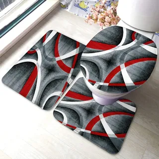 Toilet Teppich 3 Stück Set Grauer Schwarzer Roter Weißer Wirbel Badteppich Atmungsaktivem Wc Garnitur Für Neben Der Badewanne Wc