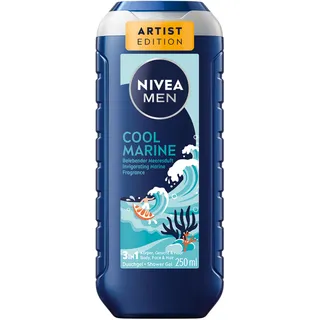 NIVEA MEN Cool Marine Artist Edition Duschgel, erfrischende Pflegedusche mit belebenden Meeresduft, 3in1 Duschgel für Körper, Gesicht und Haare (250 ml)