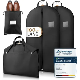 Bruce. Bruce.® 2x Kleidersack Kurz 100x60cm inkl. 1x Schuhbeutel – Atmungsaktive Kleiderhülle für Anzug, Jacke & Hemd – 120 GSM Materialstärke – Anzugtasche für Reisen & Aufbewahrung