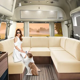 SHUOJIA Wohnwagen-Sitzbezüge aus Samt, Wohnmobil-Sitzbezug mit Gummiband und Schnürung, Wohnmobil-Sofa-Kissenbezug für Wohnmobile, waschbar (Beige,W160-220 cm,D65-95 cm)