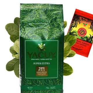 Yerba Mate Tee Set - Yerba Mate Yacuy TIPO P.U.1 1kg / 1000 g – Mate im uruguayischen Stil und Mate Green mate-tee mit Guarana und Fruchtzusatz 50g - yerba loose leaf