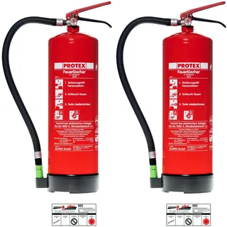 Protex – 2X Schaum-Feuerlöscher SD6 E – 6 Liter – fluorfrei – für die Brandklassen A und B – nach DIN EN 3 – 11 kg – mit praktischer Halterung – mit Prüfplakette – Made in EU
