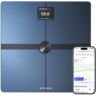 WITHINGS Body Smart — WLAN Digitale Personenwaage/Körperfettwaage für erweiterte Körperzusammensetzung inkl. Muskelmasse, Wasseranteil, Knochendichte