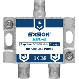 EDISION SDC-2 SAT-Verteiler Splitter 2-Fach geignet für TV, Satellit, Kabel-Fernseher, Radio, Unicable, Frequenzbereich 5-2400Mhz, DVB-S2, DVB-T2, DVB-C, DC Durchgang, 2-Wege