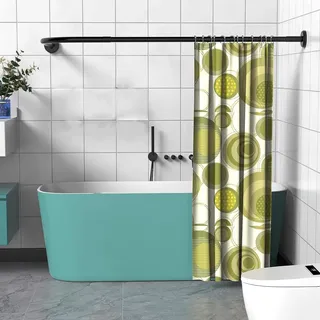 Duschvorhangstange L Form, Duschstange für Duschvorhang, Duschstange Ecke für Badezimmer Badewanne Umklei (Ohne Bohren, mit Edelstahl Duschvorhangringe, Size: 90-130cm x 90-130cm,Color:Schwarz)