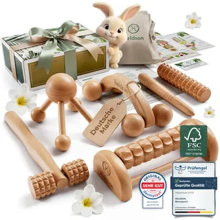 HELDSON HELDSON® Massage Set Holz [6 Teile] FSC®100% - Diverse Massagegeräte & Massage Roller - Fußmassage, Kopfmassage, Triggerpunkt Drücker - Entspannung - Ostern Geschenke - Anti Cellulite, Stress