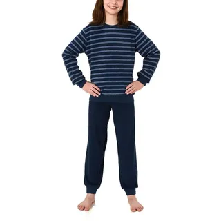 normann Frottee Pyjama langarm Schlafanzug Bündchen Streifen - 70510 in navy | Gr.: 146/152