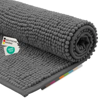 NYVI WC Vorleger NYVISpa Chenille 45x50 cm Grau Ohne Ausschnitt - Badvorleger - rutschfest, Saugfähig, Schnell Trocknend, Fußbodenheizung geeignet, Oeko-TEX, Waschbar, Weich