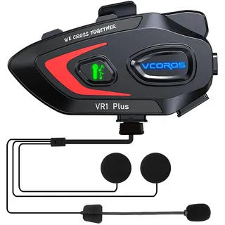 Motorrad Headset mit Gegensprechanlage,VR1 Plus Helm Headset Bluetooth Kommunikationssystem für 2 Personen in Innerhalb von 500m,IP56 Wasserdicht für Sprachanruf Musiksteuerung (1Pack Hard Mic)