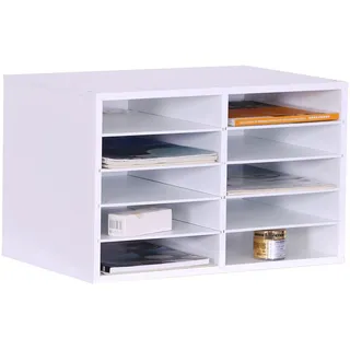 Relaxdays Dokumentenablage Bambus, 10 Fächer, Büro, Home Office, HxBxT 31x49x31 cm, Schreibtisch Organizer, weiß