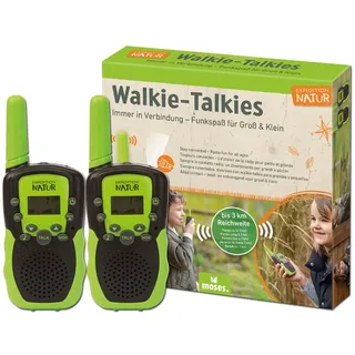 Moses Moses. Expedition Natur Walkie-Talkie, 2 Walkie-Talkies für Kinder ab 6 Jahren, bis zu 3 km Reichweite, 22 Kanäle, 2er Set Funkgeräte mit integrierter Taschenlampe & Gürtelclip, Outdoor-Spielzeug