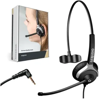 GEQUDIO Headset (mit Wechselverschluss für mehrere Endgeräte, inklusive Anschlusskabel) schwarz