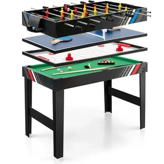 Costway 4 in 1 Tischkicker Multifunktionstisch mit Tischfußball,Billard,Tischtennis&Airhockey, Kombi-Spieltisch-Set für Kinder&Erwachsene 125x97... - Schwarz