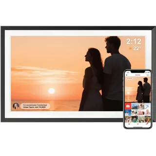Frameo Digitaler Bilderrahmen 15.6 Zoll Groß,32GB Speicher Elektronischer Bilderrahmen WLAN mit 1920x1080 IPS Hochauflösung Touchscreen,Autorotation,Foto- und Videofreigabe über die Frameo App
