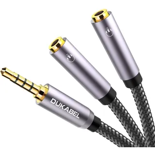 DuKabel Headset Splitter 30cm Nylon 3,5mm 4-polig TRRS Klinke Stecker auf zwei 4-polig TRRS Buchsen (Audio+Mic) Stereo Audio Y Splitter Kabel Aux Verlängerung Adapter Kabel - Top Series