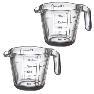 Westmark 2 Mini-Messgläser, 40 ml, 4 verschiedene Skalen, Backofenfest, Mikrowellen- und gefrierschrankgeeignet, Shorty, Transparent/Schwarz, 305522E3