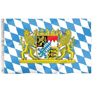 Murago - Bayern Flagge ca.150 x 90cm - bayerische Fahne Wappen Löwen groß wetterfest mit Ösen für Fahnenmast