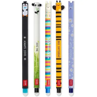 Legami – Set aus 5 radierbaren Gelstiften mit wärmeempfindlicher Tinte, einer Auswahl an Tintfarben und Designs, 0,7 mm Spitze, mit den Motiven ... - Türkis/Schwarz/Blau