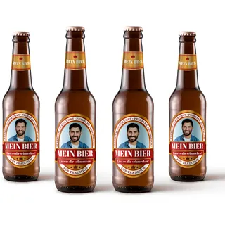 Bierflaschen Etikett personalisiert mit Foto & Text | Goldeffekt-Folie | Premium Aufkleber-Set | ab 6 Stück (Rot)