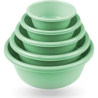 HS Rührschüssel Set, Grün 5-teilig – Kunststoff Schüsseln 0,7/1,5/2,5/4,0/6,0L, stapelbar, Teigschüsseln, Salatschüsseln & Servierschalen - Grün