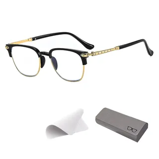 HOPASRISEE Ultra Light Anti Blue Presbyopic-Brille, Ultraleichte Lesebrille mit Autozoom, Blaulichtfilter Brille Damen & Herren, Mode Myopia Brillen für Senioren(Schwarz-Gold,Über 75 Jahre alt)