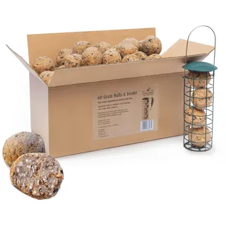 EST. 2018 LITTLE BIRDS CARE FOR NATURE 60 Meisenknödel Ohne Netz mit Meisenknödelhalter Zum Aufhängen - Wildvogelfutter mit Meisenknödel Halter - Maisenknoedel Ohne Netz mit Vogelfutterspender 21x7 cm