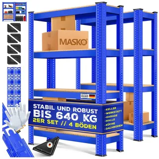 Masko MASKO® 2er-Set Lagerregal Schwerlastregal, Kellerregal , bis 875 kg belastbar, 5 verstellbare Ablagen, MDF-Platten Regal aus Metall, Steckregal, Werkstattregal, Keller, Garage
