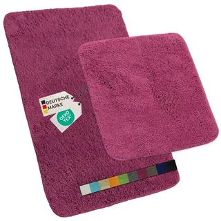 nyvi Badematten Set Lasalle + Badezimmerteppich Set - rutschfest, Saugfähig, Schnell Trocknend, Fußbodenheizung geeignet, Waschbar, Weich Farbe:Lila;Größe:Set 45x50 - 50x80 cm und 50 x 80 cm Lila