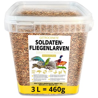 Soldatenfliegenlarven getrocknet 460g (entspricht 3 Litern), Black Soldier Flys, Vogelfutter, Igelfutter mit Insekten, Fischfutter, proteinreicher Snack für Reptilien und Schildkröten