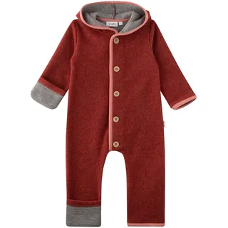 Sanetta Wollfleece-Overall mit Kapuze Klappbündchen, rot,