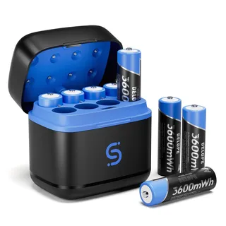 8Pack wiederaufladbare Lithium-Batterien mit Schnellladegerät 3600 mWh hohe Kapazität 1500 Ladezyklen AA-Batterie 5 V 3 A Schnellladung für NiMH- und Lithium-Batterien, Typ C-Eingang
