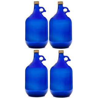 5L Premium blaue Flasche|Wasserflasche| Essig-Öl| Weinballon Glasballon|Weinflasche|Likörflaschen|Ölflasche|leere| Glasbehälter zum Befüllen Glasballonflasche mit Schraubverschluss und Henkel (4x5L)