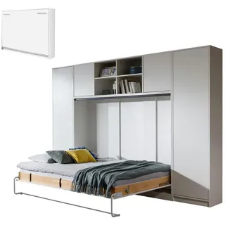 QMM TraumMöbel Schrankbett Wandklappbett horizontal HB 90/120/140 x 200 mit Aufsatz & 2 Schränken | weiß | 90 x 200