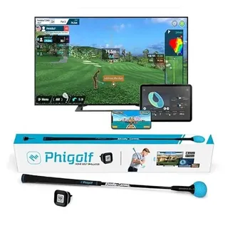 PHIGOLF Golfsimulator für Zuhause, Mobiles Golf Spiel Simulator mit Swing Stick & 3D Schwung Analyse WGT(World Golf Tour) Edition, Auf Smartphone, Tablet oder Smart-TV verwendbar