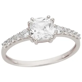 Goldring FIRETTI "Schmuck Geschenk Gold 333 Damenring Verlobungsring Goldring Solitär" Gr. 17, weiß (weißgoldfarben, kristallweiß), Fingerringe, Damen, 17, Weißgold 333, 1,6mm, Goldring, mit Zirkonia (synth.)