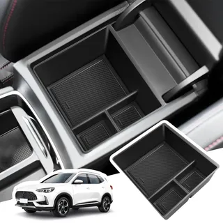 BIBIBO Aufbewahrungsbox für MG HS/EHS EV/HS Plug-in Hybrid 2018-2024, Mittelkonsole Organizer mit Rutschfestermatte, Armlehnen Aufbewahrungsbox, Handschuhfach, MG HS Zubehör (Schwarz)