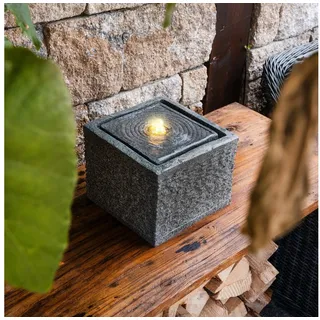 esotec Gartenbrunnen Solar Designbrunnen Silent LED+Akku USB 21x21x16cm 2 LED-Farben 101372, (Komplettset) schwarz