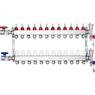 Vevor 12-Abzweig-Wärmeverteilungsverteiler 1/2-Zoll-PEX-Rohrverteiler Edelstahl für hydronische Fußbodenheizung