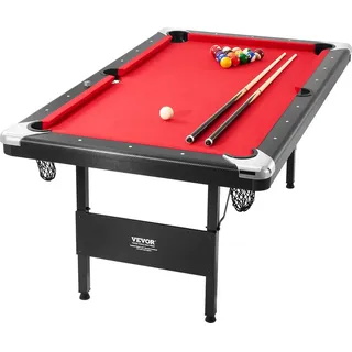 Vevor Billardtisch, 1,9 m Billardtisch, Tragbarer & Klappbarer Tisch, Billardtisch-Set inkl. Bällen, Queues, Kreide, Schwarz mit Rotem Tuch, Perfekt für Familienspielzimmer, Kinder und Erwachsene