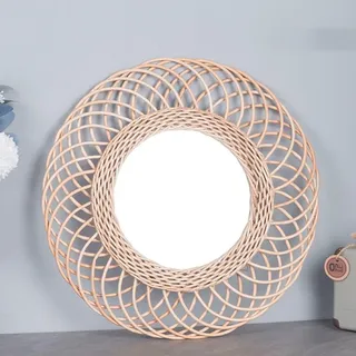 38,1 cm runder hängender Wandspiegel, runde Spiegel, Boho-Stil, runder hängender Wandspiegel, Wandbehang Dekorativer Spiegel, dekorativer Rattan-Kreis-Wandspiegel