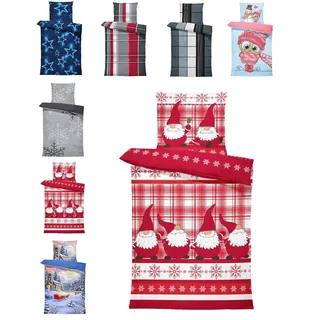 One Home Bettwäsche Winter Thermofleece, Fleece, 2 teilig, Weihnachten Wichtel Christmas, kuschelig flauschig warm weich Modern rot