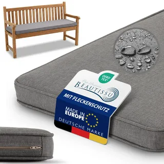 Beautissu Bankauflage Outdoor 140x40 cm Bankkissen Wetterfest - UV-Beständig Pflegeleicht Gartenbank Sitzkissen waschbar – 5cm dick Bankpolster Bezug abnehmbar Gartenmöbel Hellgrau – Calme BK